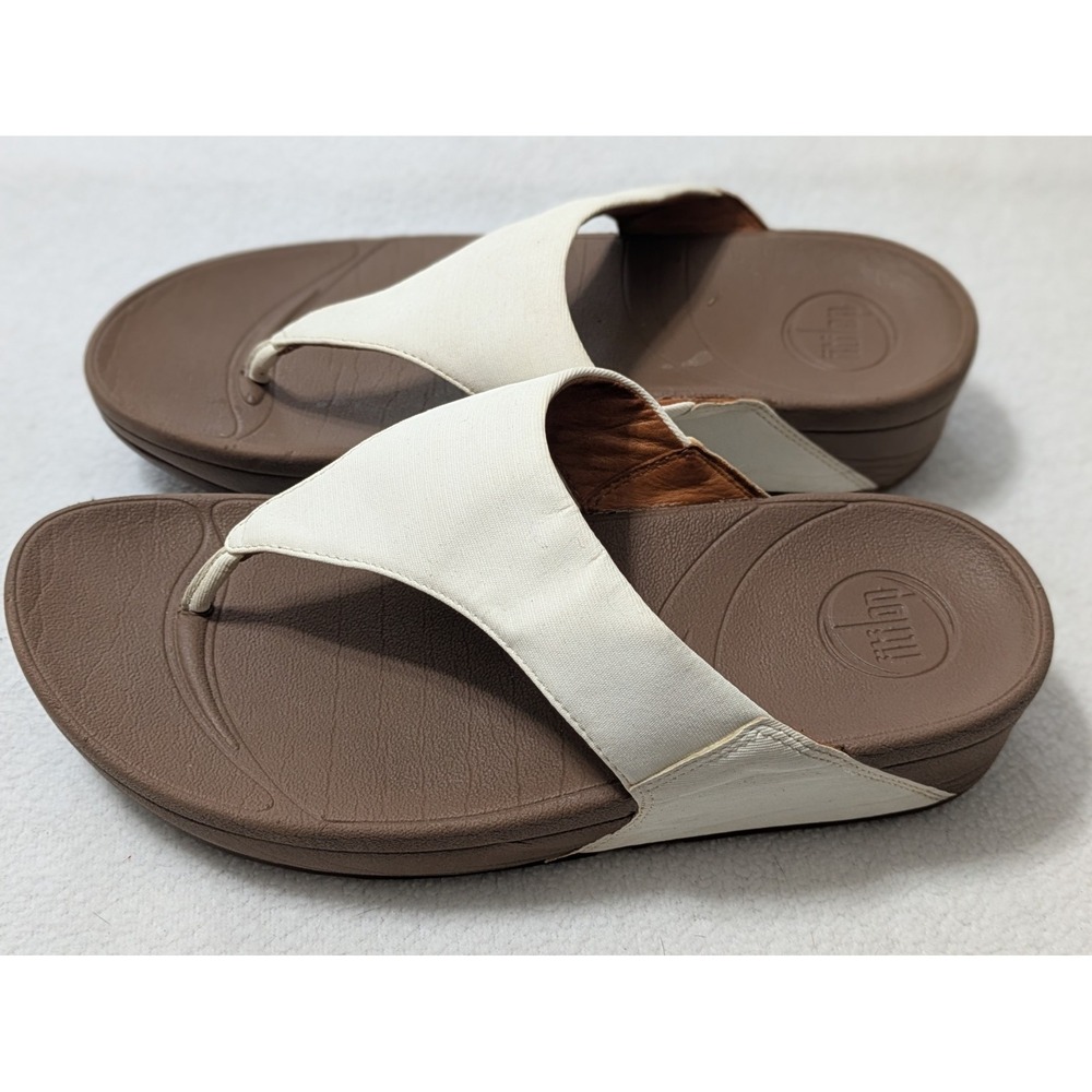 Fitflop LULU Leather Toe-Post Women's Sandals Size 7 White Softy Support Comfort